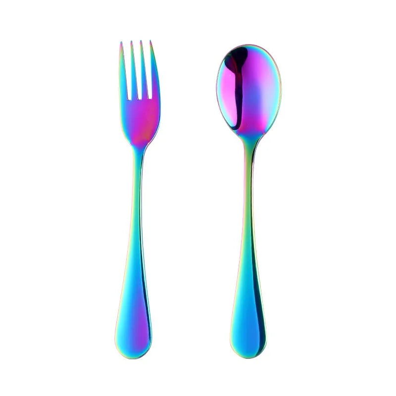 2Pcs Children Dinnerware Set Portable Student Fork Spoon Set Colorful Stainless Steel Tableware Reusable Child Food Quality