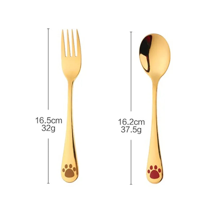 2Pcs Children Dinnerware Set Portable Student Fork Spoon Set Colorful Stainless Steel Tableware Reusable Child Food Quality