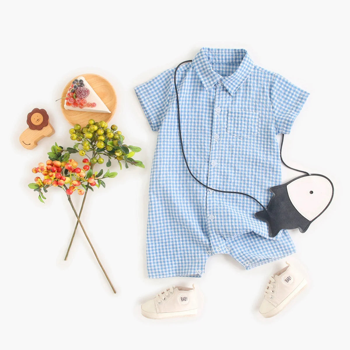 Sanlutoz Summer Short Sleeve Baby Boys Rompers Plaid Toddler Boys Clothing Jumpsuits Fashion