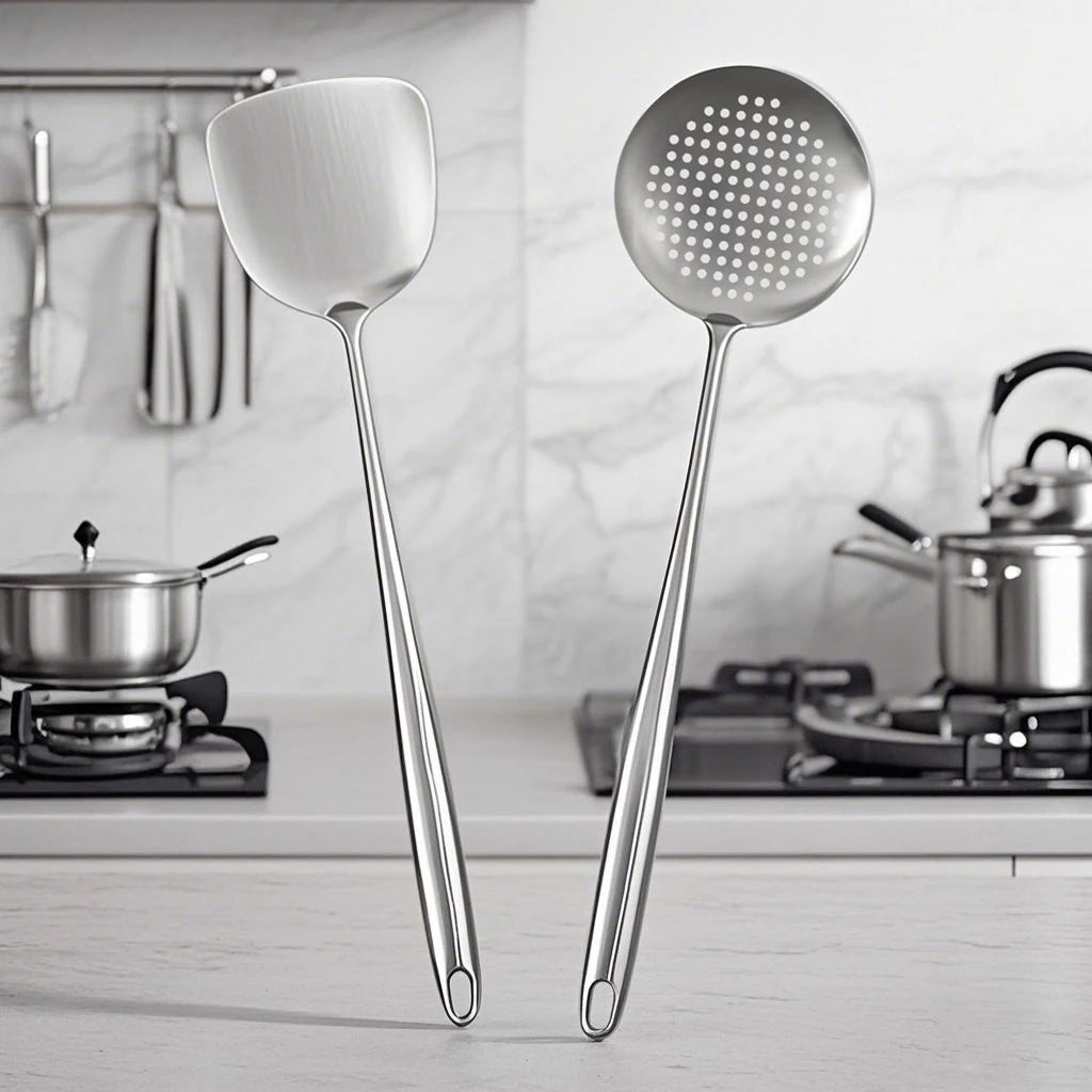 Kitchen Utensils Set Food Stainless Steel Wok Spatula and Ladle, Skimmer Spoon,Slotted Spatula Turner Utensil Wok Accessories