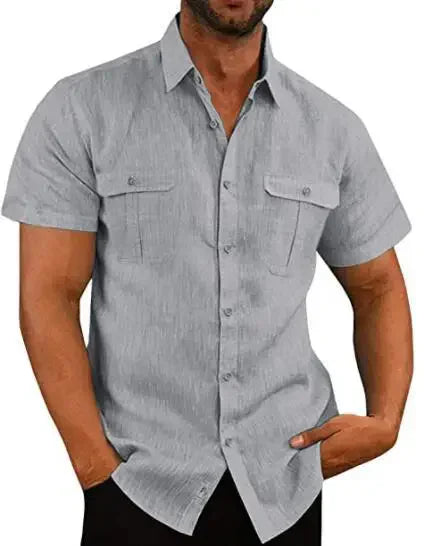 Men's Linen Hot Sale Men Short-Sleeved Shirts Summer Solid Color Comfort Collar Casual Beach Style Plus SizeMale Shirts M-4XL