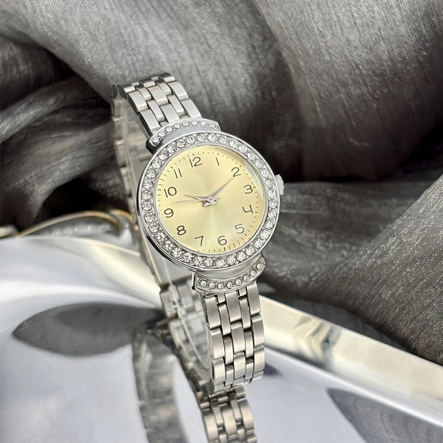 Women Watch Elegant: Oversized Dial Curved Convex Glass Durable Stainless Steel Band Sleek Silver Ladies Watch