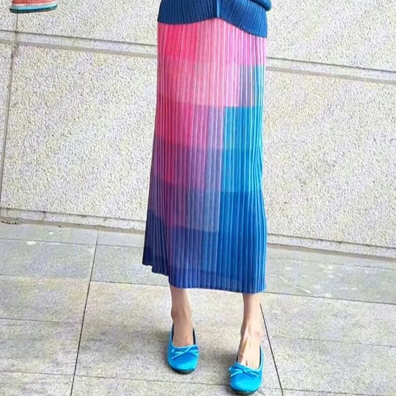 Women's Clothing Spring Summer Pleated Top Fashion New Gradient Skirt Long Suit Dress Sets