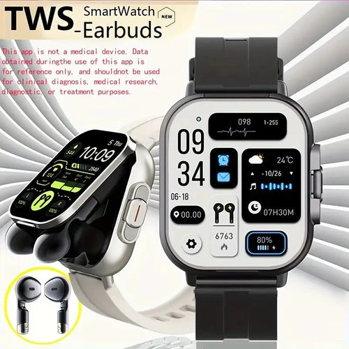 2-in-1 Smartwatch with Built-in TWS Earphones, Supports Wireless Charging, 2.01 High-Definition Display Screen, Multiple Sports