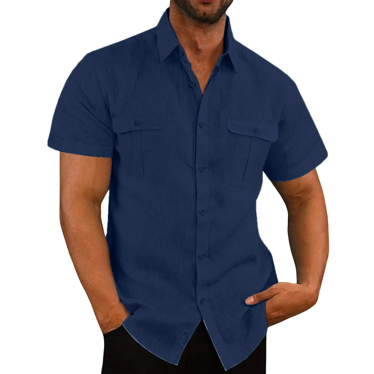 Men's Linen Hot Sale Men Short-Sleeved Shirts Summer Solid Color Comfort Collar Casual Beach Style Plus SizeMale Shirts M-4XL