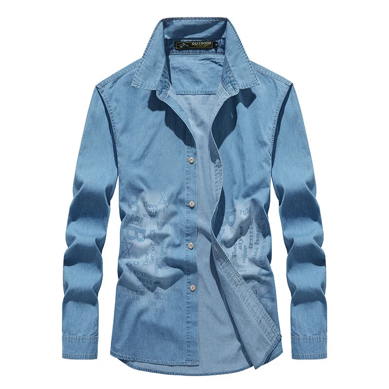 New Men's Vintage Denim Workwear Shirts Men Slim Fit Trendy All Match Casual Long Sleeve Button Down Blouse Streetwear Outerwear
