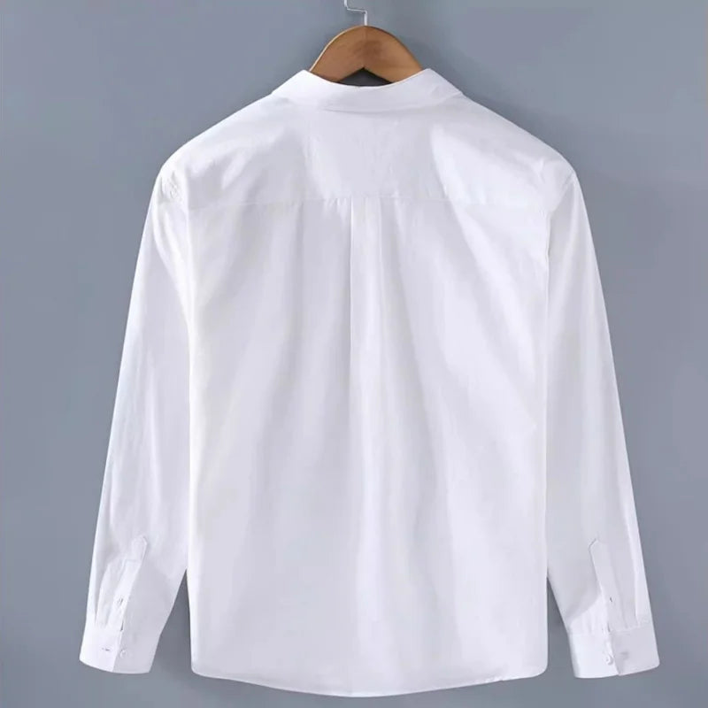 Men's Clothing Trend Simple Casual Pocket All Match Button Up Shirt Spring Autumn Solid Long Sleeve Loose Tops Camisas De Hombre