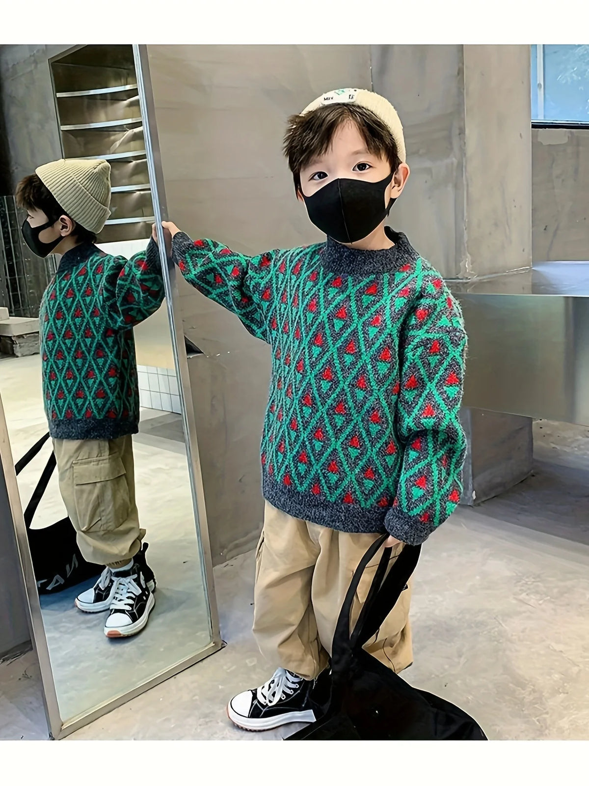 Children's Clothing for Boys, Winter Trendy Sweaters, Autumn and Winter Stylish Fleece-Lined Base Shirts for Older Boys