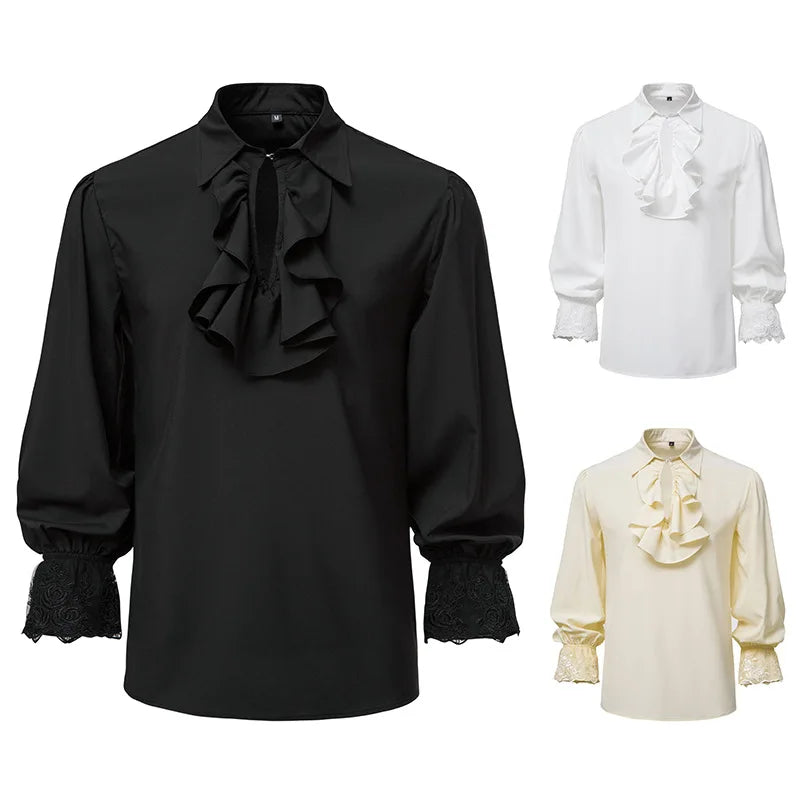 Men Shirts Medieval Retro Performance Dress Shirtspuff Sleeve Casual Stage Cosplay Party Male Clothes Chemise Shirt S09