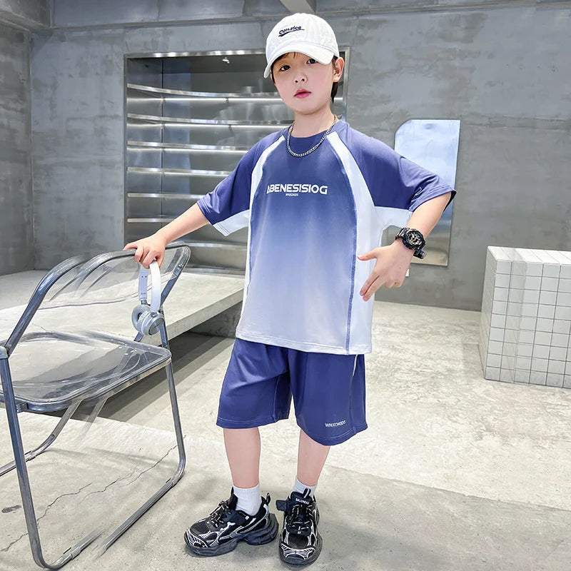 Boys 2PC/Sets For Age 5-14 Years Old Teen Child Clothing Suit New Kids Summer Short Sleeve T-Shirt + Shorts Casual Boys Outfits
