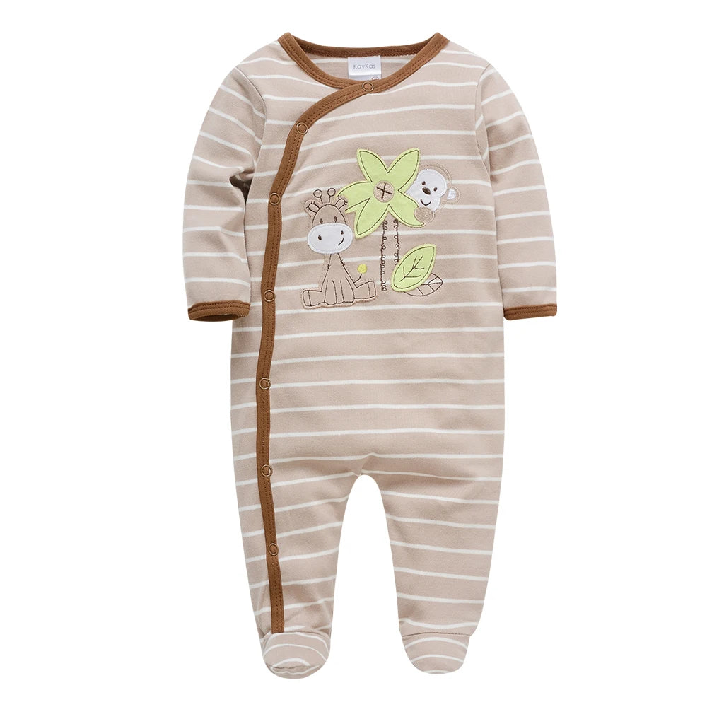 Spring Baby Boys Clothing Cotton Blue Bear Printing Kids Rompers Knit Cotton Newborn Overalls Pajamas