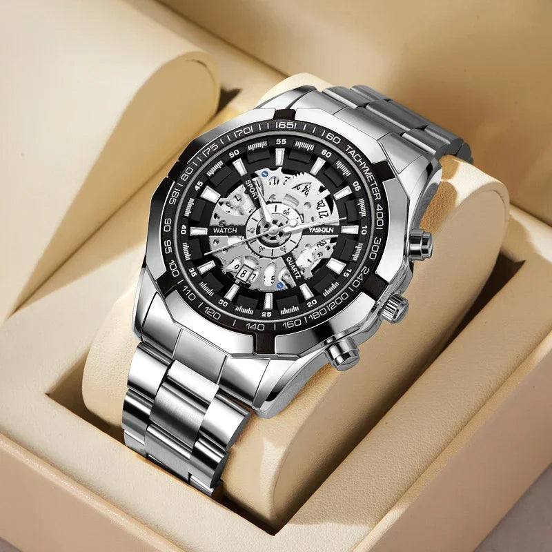 2026 Mens Quartz Watches Top Brand Luxury Stainless Steel Waterproof Hollow Out Big Male Wristwatches Relogio Masculino