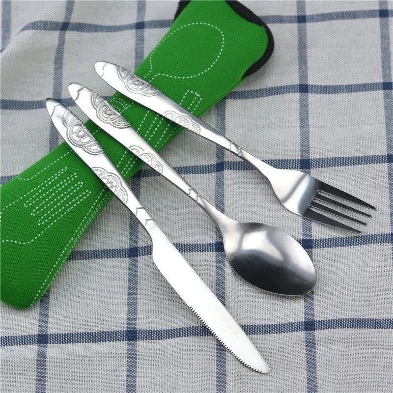 Picnic Set Tableware Washable with Zipper Travel Cutlery Kit Case Portable Pouch for Dinner Household Tool Travel Camping Spoon