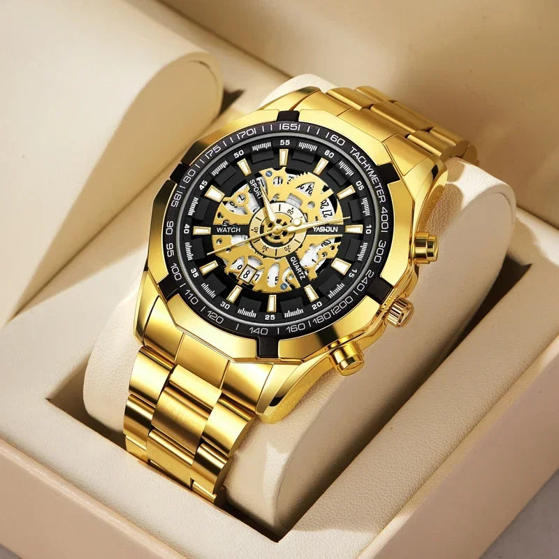 2026 Mens Quartz Watches Top Brand Luxury Stainless Steel Waterproof Hollow Out Big Male Wristwatches Relogio Masculino