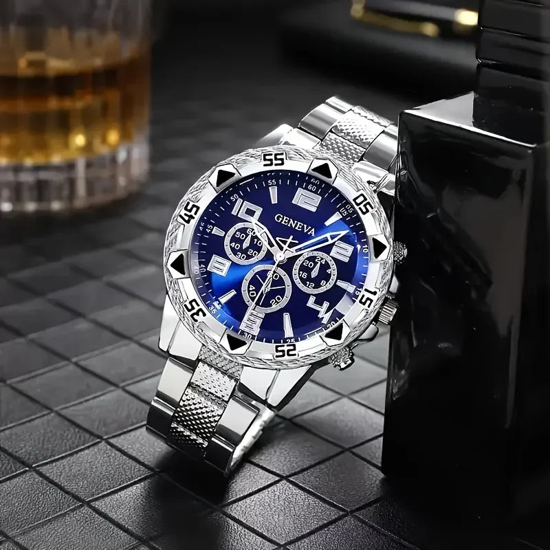 Men's Business Watch - Fashionable Round Quartz Watch, Stainless Steel Strap, Equipped with Electronic Movement