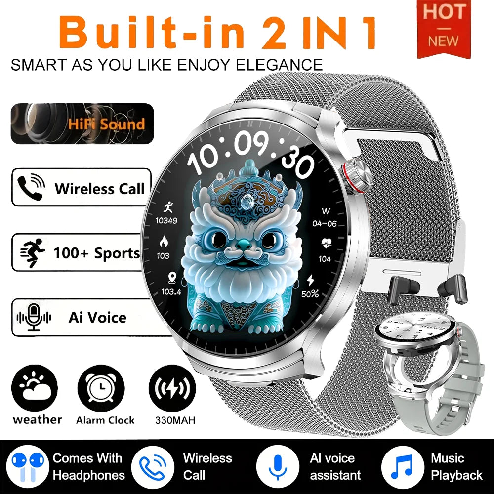 2026 New 2 in 1 Smart Watch With Earbuds Smartwatch TWS Bluetooth Earphone Heart Rate Blood Oxygen Monitor Sports Watch