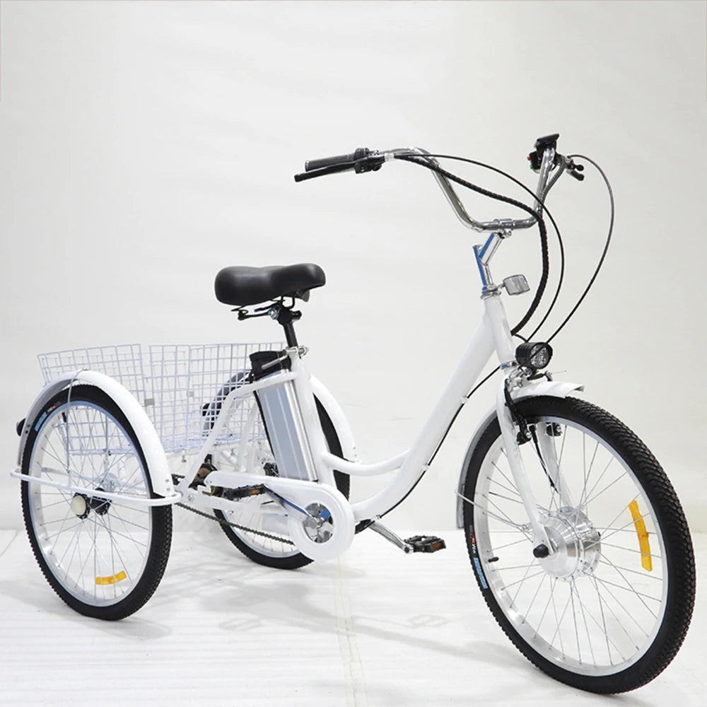 Electric Cargo Bike for Adults Seniors 350W 36V 12AH Removable Lithium Battery Three-wheel Electric Bicycle for Old People