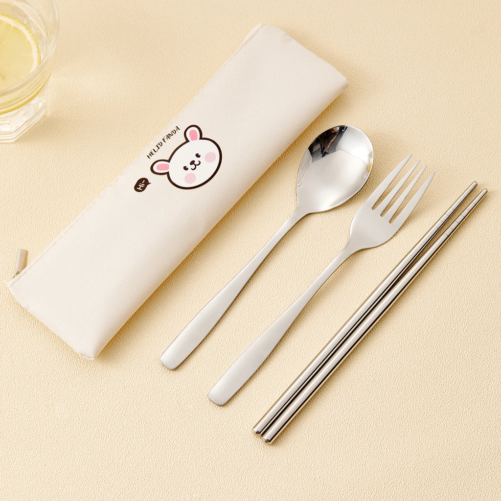 WORTHBUY Dinnerware Set Stainless Steel Cutlery Set With Tableware Bag Kitchen Utensil Travel Portable Spoon Fork Chopsticks
