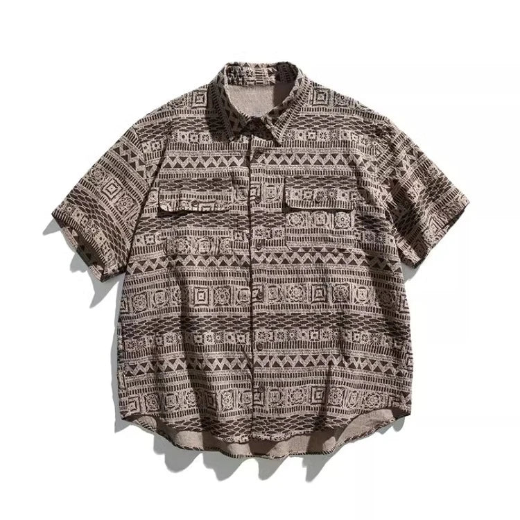 Man Shirts Short Sleeved Shirt For Men And Women, New Summer Student Ethnic Style Silhouette Casual Shirt Jacket Trend
