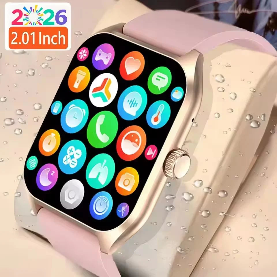 2026 New Smart Watch 2.01" HD Display Bluetooth Call Blood Oxygen Heart Rate Monitor Fitness Gift for Men Women