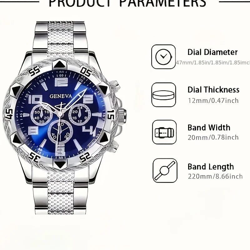 Men's Business Watch - Fashionable Round Quartz Watch, Stainless Steel Strap, Equipped with Electronic Movement