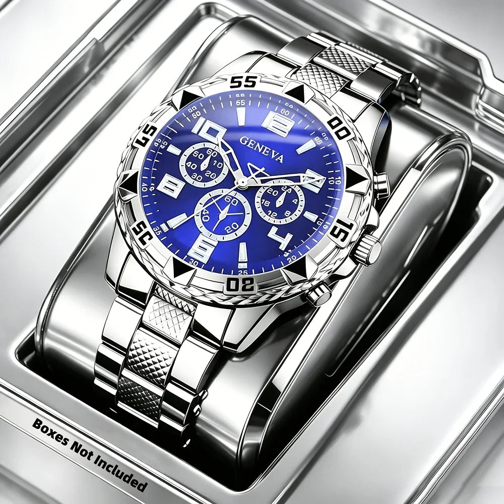 Men's Business Watch - Fashionable Round Quartz Watch, Stainless Steel Strap, Equipped with Electronic Movement