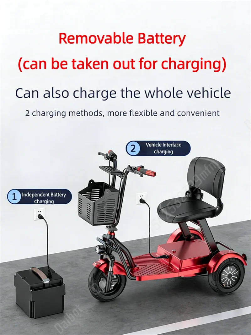 Three Wheels Electric Scooter With Seat Foldable Mobility Scooter Small 500W Electric Tricycle Travel With Pull Rod