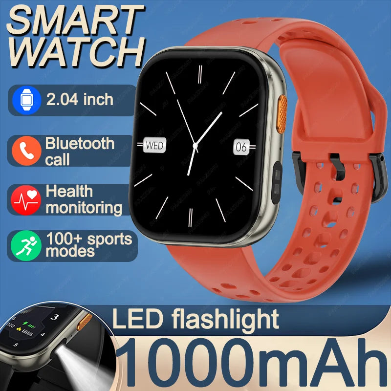 2026 New Military Smartwatch | 2.04-Inch Large Screen, Multiple Sports Modes, 1000mAh Large Battery, Wireless Calling, Fitness T