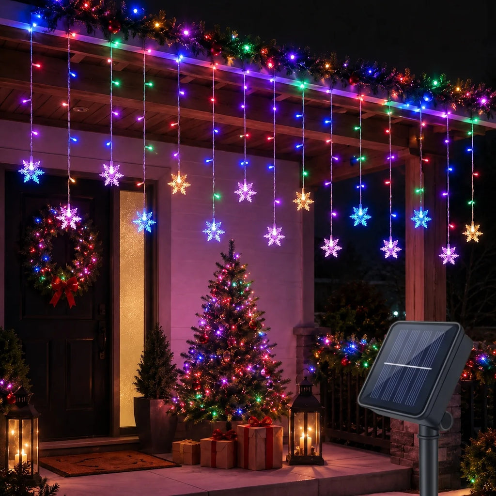 Solar Ice Strip Snowflake String Light Christmas Tree Decoration Light Winter Festival Light for Christmas Halloween Decor