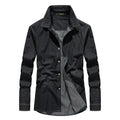 New Men's Vintage Denim Workwear Shirts Men Slim Fit Trendy All Match Casual Long Sleeve Button Down Blouse Streetwear Outerwear
