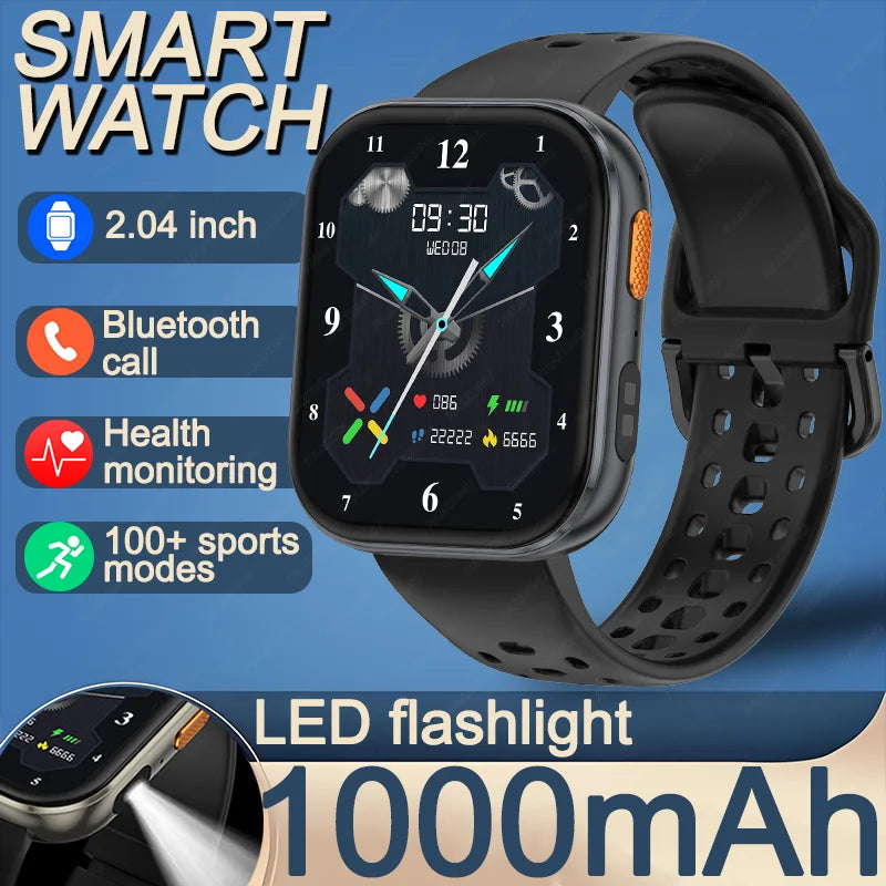 2026 New Military Smartwatch | 2.04-Inch Large Screen, Multiple Sports Modes, 1000mAh Large Battery, Wireless Calling, Fitness T