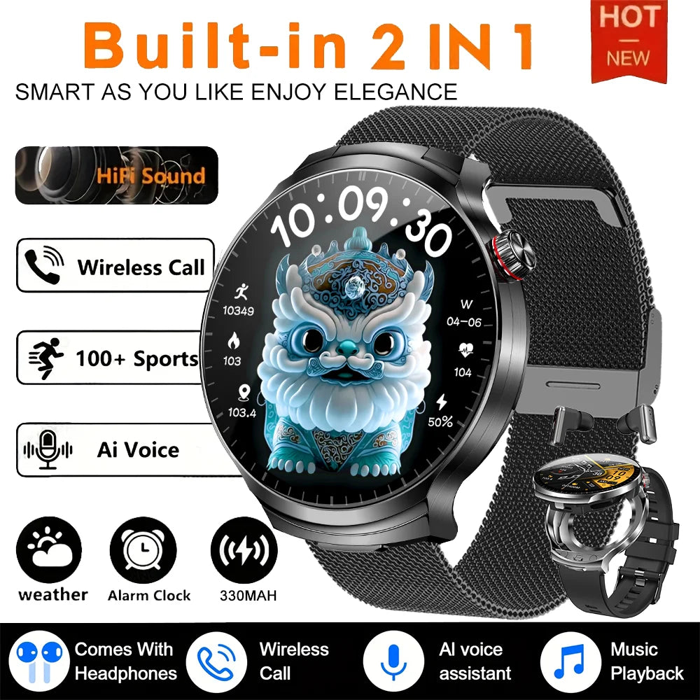 2026 New 2 in 1 Smart Watch With Earbuds Smartwatch TWS Bluetooth Earphone Heart Rate Blood Oxygen Monitor Sports Watch
