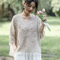 Women's Clothing Shirts Blouse Summer Cotton Linen Blusa Mujer Embroidery V-Neck Solid Vintage Casual Camisas Loose