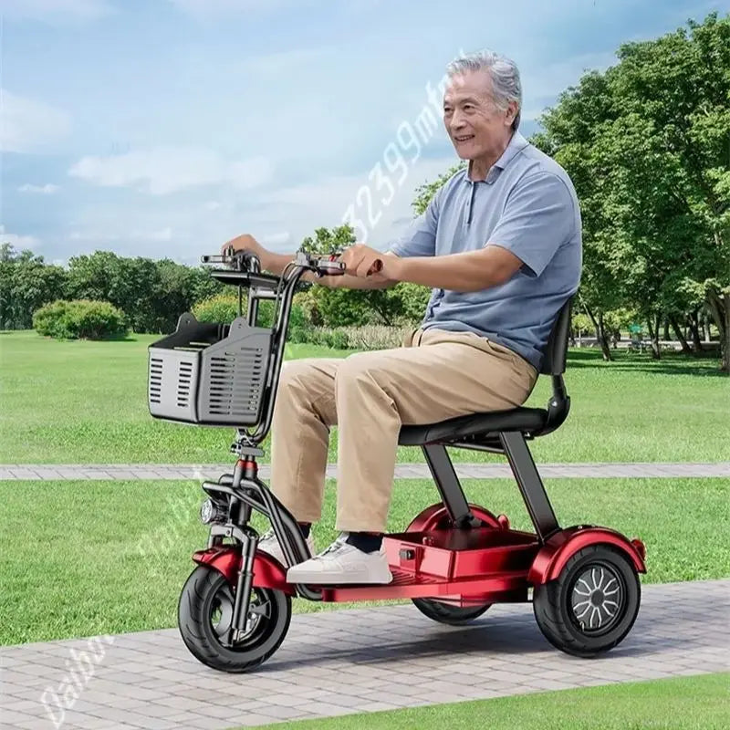 Three Wheels Electric Scooter With Seat Foldable Mobility Scooter Small 500W Electric Tricycle Travel With Pull Rod