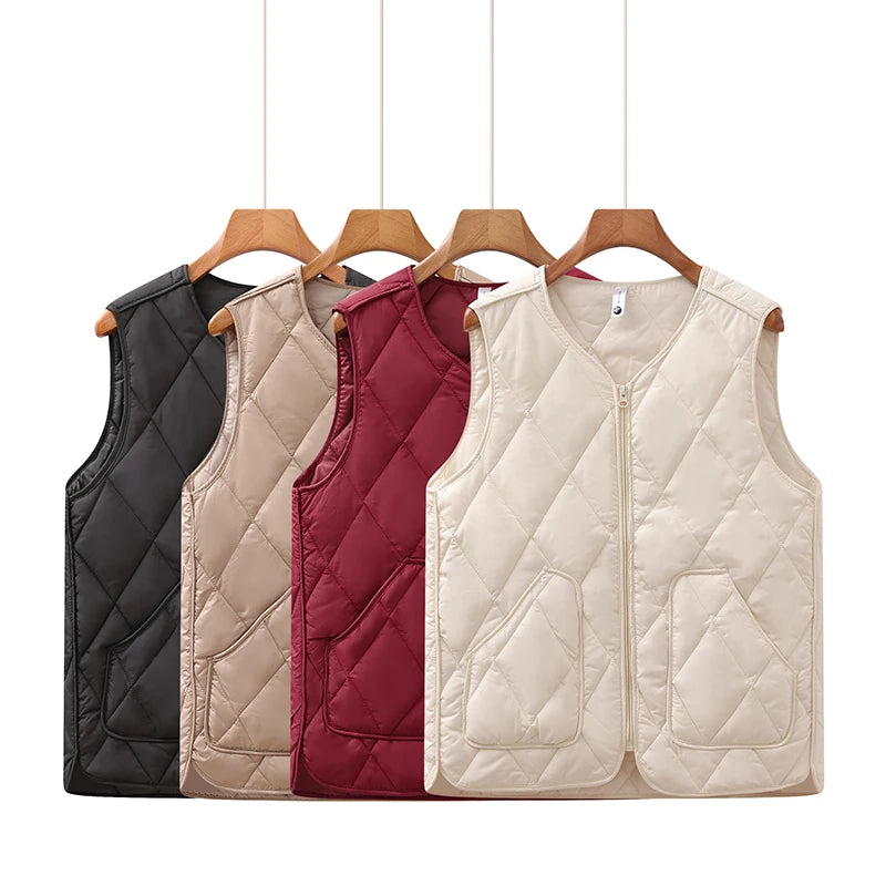 Women's Clothing Autumn Winter New Loose Mother Big Pocket Cotton Vest Female Quilted Cotton-Padded vest coat