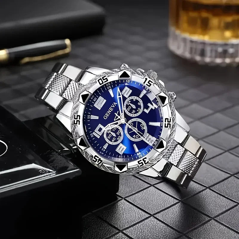 Men's Business Watch - Fashionable Round Quartz Watch, Stainless Steel Strap, Equipped with Electronic Movement