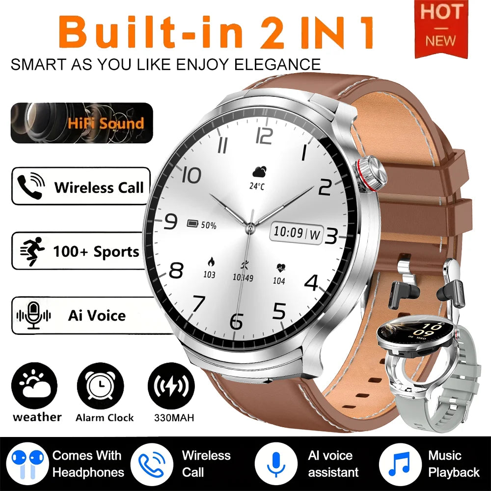 2026 New 2 in 1 Smart Watch With Earbuds Smartwatch TWS Bluetooth Earphone Heart Rate Blood Oxygen Monitor Sports Watch
