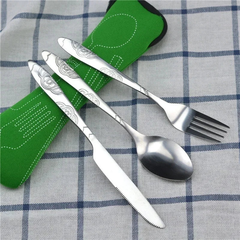 Picnic Tableware Set Washable With Zipper Travel Cutlery Kit Case Portable Pouch For Dinner Household Tool Travel Camping Spoon
