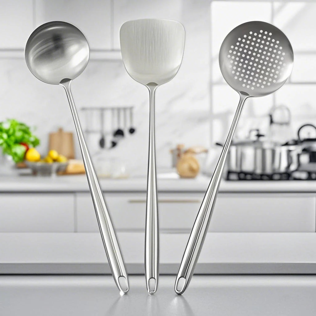 Kitchen Utensils Set Food Stainless Steel Wok Spatula and Ladle, Skimmer Spoon,Slotted Spatula Turner Utensil Wok Accessories