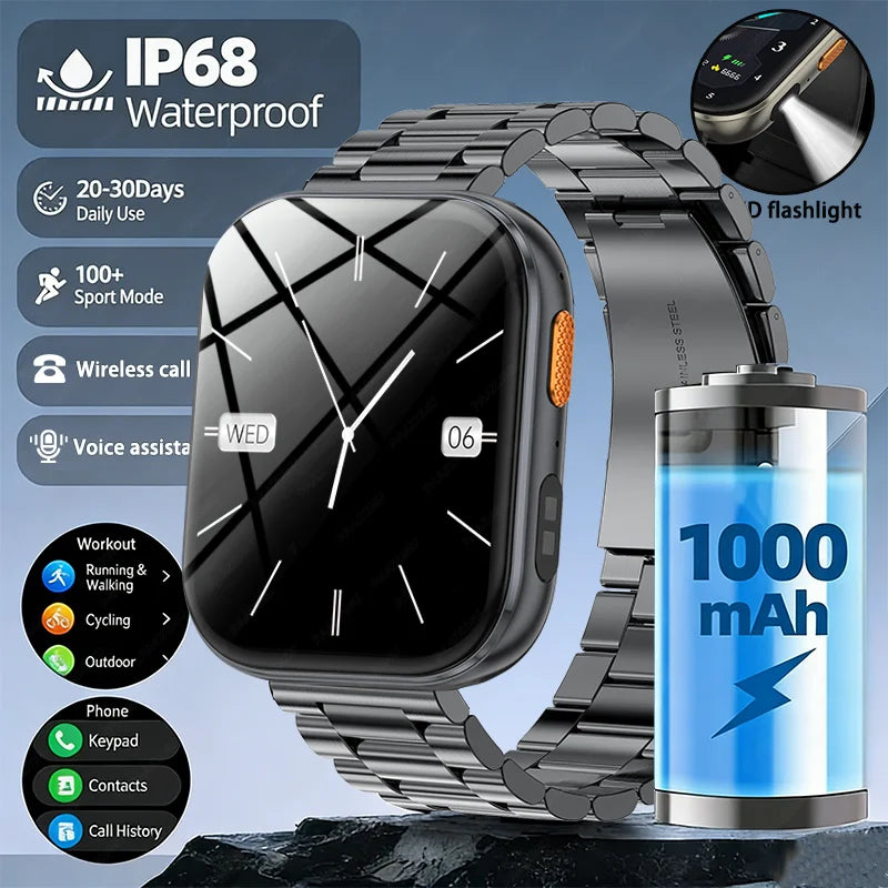 2026 New Military Smartwatch | 2.04-Inch Large Screen, Multiple Sports Modes, 1000mAh Large Battery, Wireless Calling, Fitness T