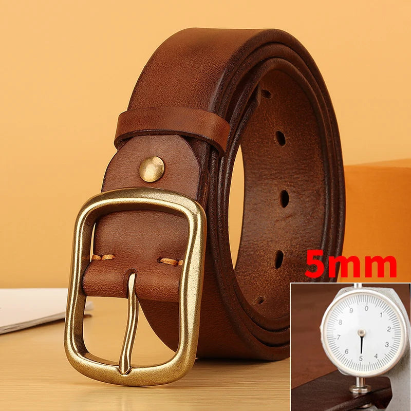 Full Grain Leather Belt for Men100% Italian Real Solid Leather Casual Jeans Belt 5mm Thick Men's Heavy Duty Work Belt