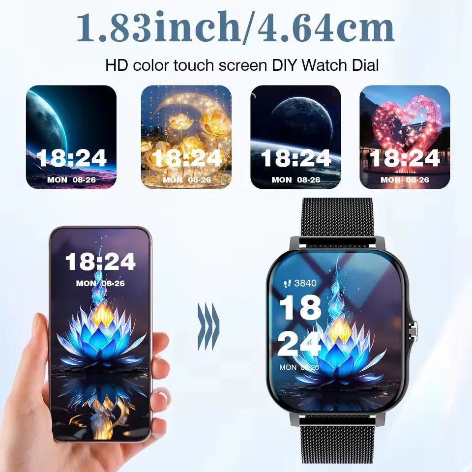 2026 smart watch HD screen 5ATM waterproof Bluetooth call，control photos ，sport mode，DIY dial smartwach for men and women