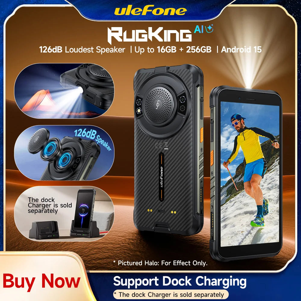 Ulefone RugKing 4G Rugged Phone Android 15 Up to 16GB+256GB AI Smartphone 9600mAh Waterproof 5.99" 50MP NFC Global Version 126dB