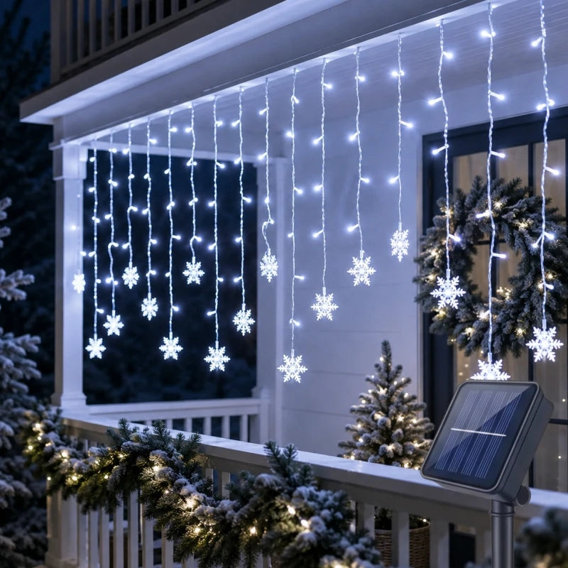 Solar Ice Strip Snowflake String Light Christmas Tree Decoration Light Winter Festival Light for Christmas Halloween Decor