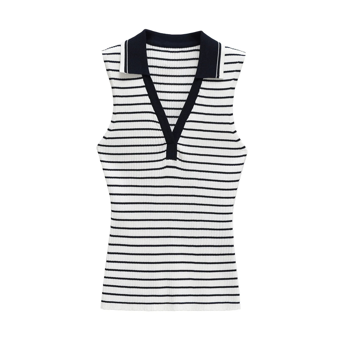 Women's clothing 2025 spring and summer European and American contrasting striped lapel vest women's T-shirt tops for women