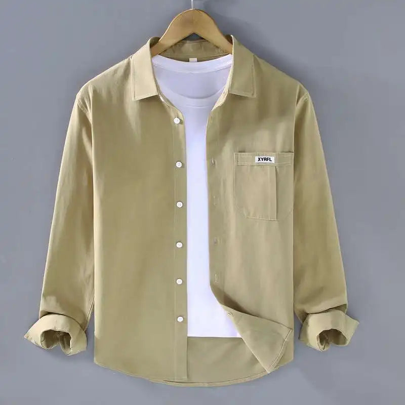 Men's Clothing Trend Simple Casual Pocket All Match Button Up Shirt Spring Autumn Solid Long Sleeve Loose Tops Camisas De Hombre