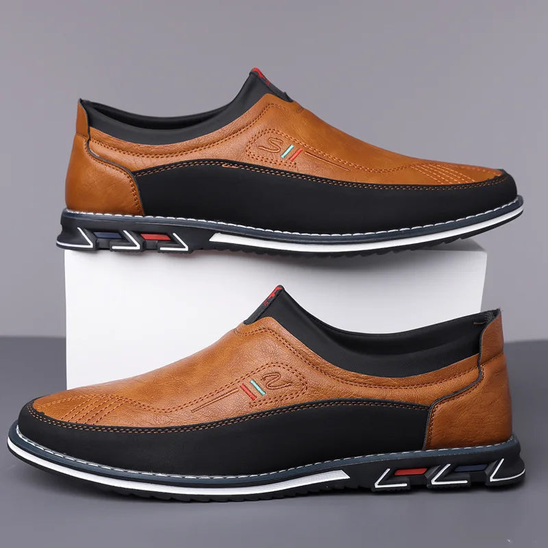New Men's Fashion Casual Leather Shoes Slip-On Buckle Shoes Business Loafers for Men Breathable Round Toe Moccasin Large Size 53