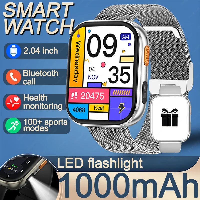2026 New Military Smartwatch | 2.04-Inch Large Screen, Multiple Sports Modes, 1000mAh Large Battery, Wireless Calling, Fitness T