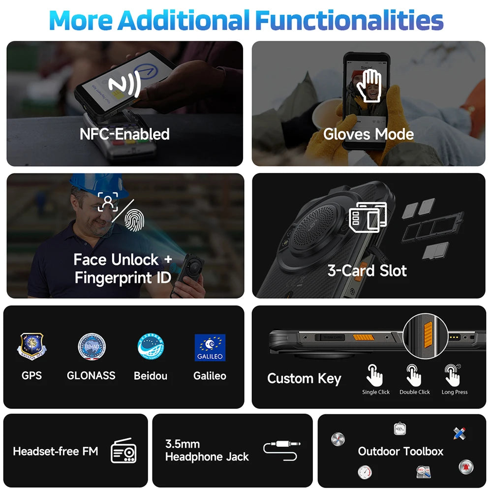 Ulefone RugKing 4G Rugged Phone Android 15 Up to 16GB+256GB AI Smartphone 9600mAh Waterproof 5.99" 50MP NFC Global Version 126dB