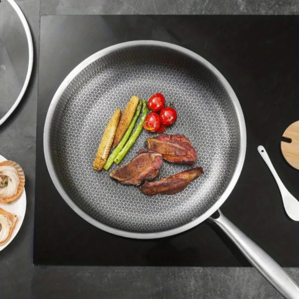 Stainless Steel Frying Pan Honeycomb Non Stick Frying Pan Easy To Clean Kitchen Wokes Pans Suitable for Fried Egg Steak